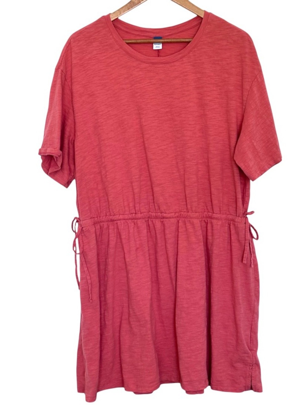 Old Navy T Shirt Dress Women’s XL Red Cotton Short Sleeve Waist Defined Slub